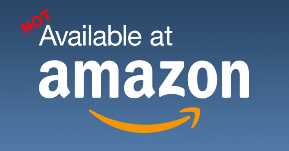 Graphic with the text "not available at amazon" in white and red letters on a blue background, featuring a yellow smile-shaped arrow below.